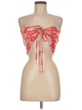 Floral Tie-Front Bandeau Swim Top in Coral